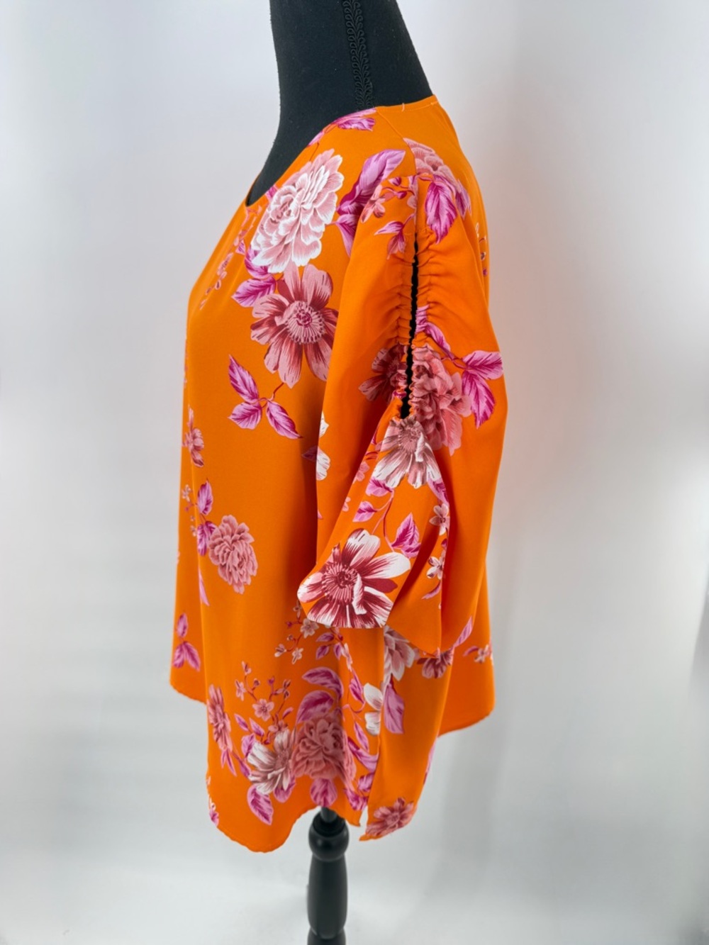 Vince Camuto Brielle Open Shoulder Balloon Sleeve Blouse Orange/Pink Size XL - Picture 8 of 14